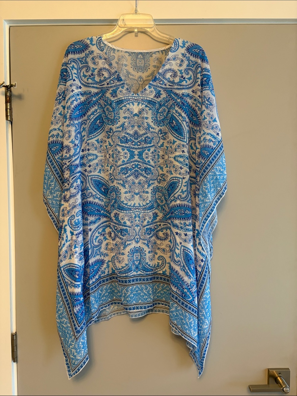 Women’s beautiful Blue and White pattern V-Neck Swim Coverup Tunic